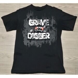 Grave Digger T-Shirt Mens Large Black Short Sleeve Crew Neck Monster Jam Graphic
